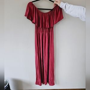 Rust off the shoulder dress
